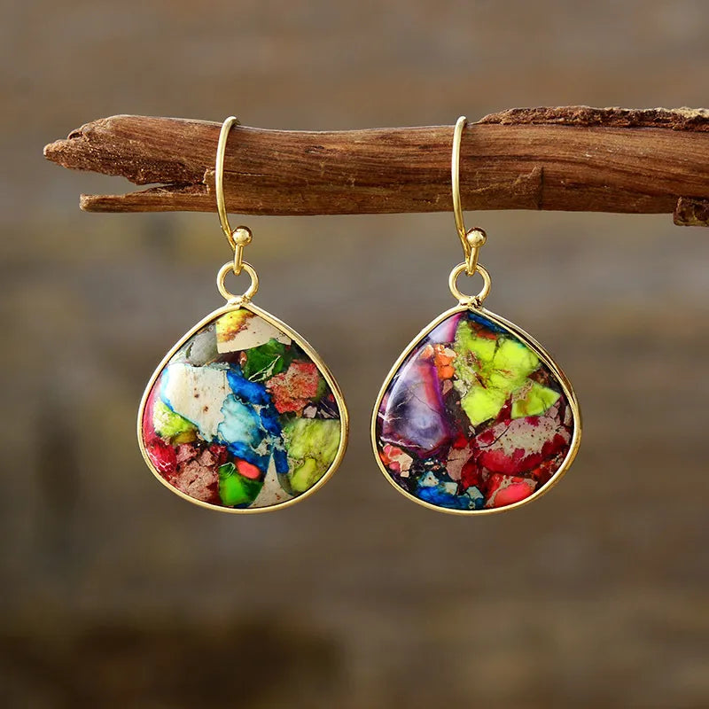 Pendientes de Piedra Natural Bañados en Oro 18K • Belleza Orgánica