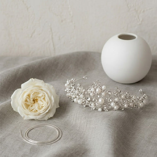 Corona Nupcial de Cristales y Perlas ADRIANA • Accesorio de Cabello