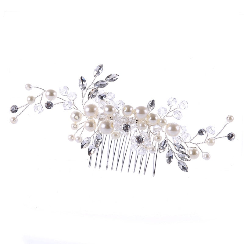 Peineta Floral de Hojas y Perlas CLARA • Tocado Nupcial