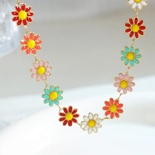 Pulsera de Flor Esmaltada CELIA • Acero de Titanio