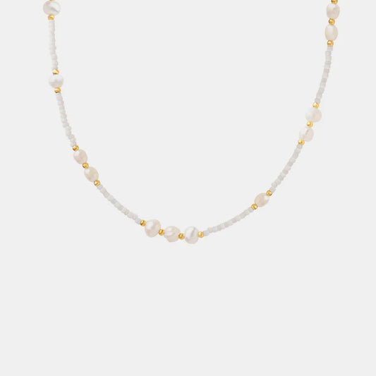 Collar de Perlas y Cuentas de Cristal Mary en Titanio • Elegancia Natural