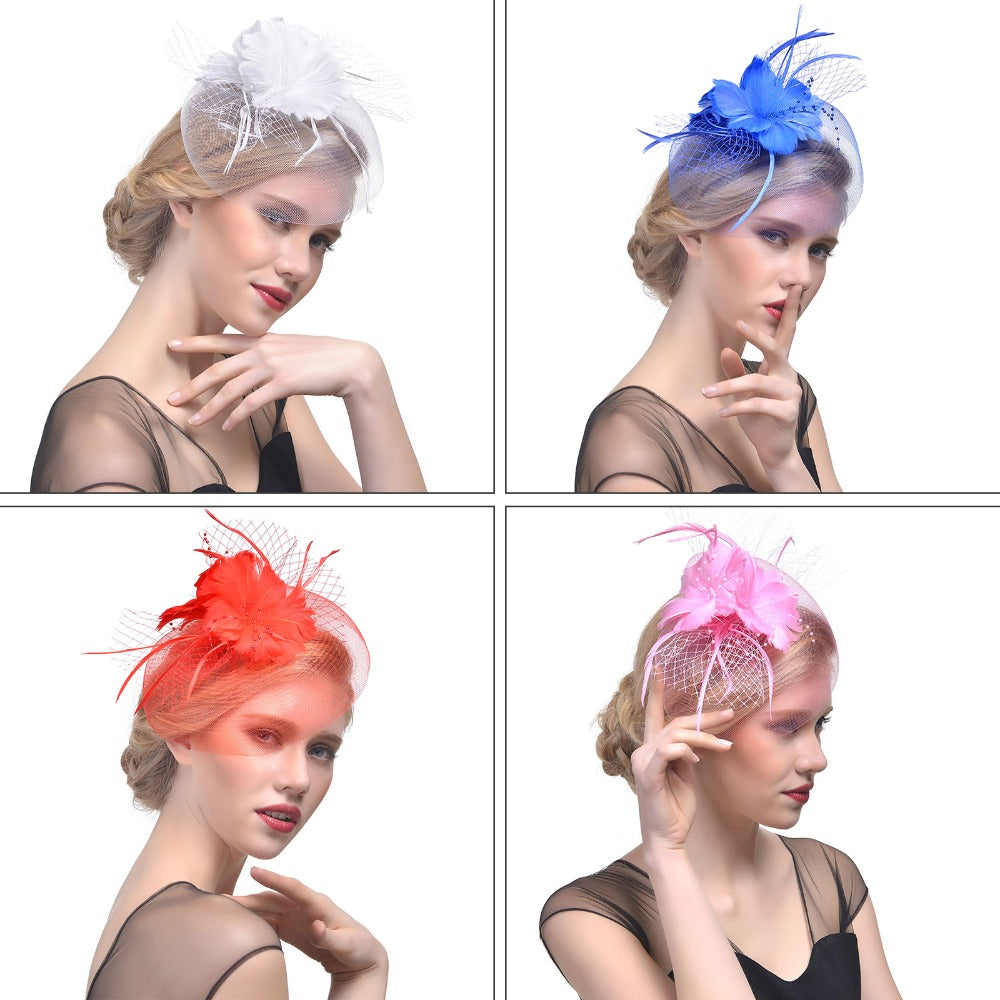 Tocado de Cóctel con Plumas y Velo OLIVIA • Estilo Vintage