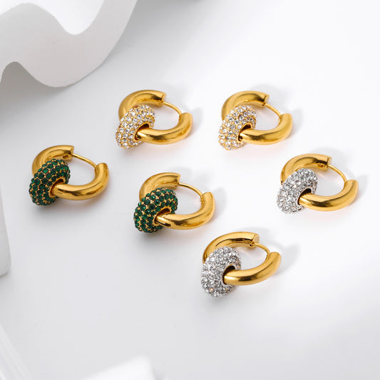 Pendientes Desmontables de Acero Bañado en Oro 18K con Diamantes • Dos Looks en Uno