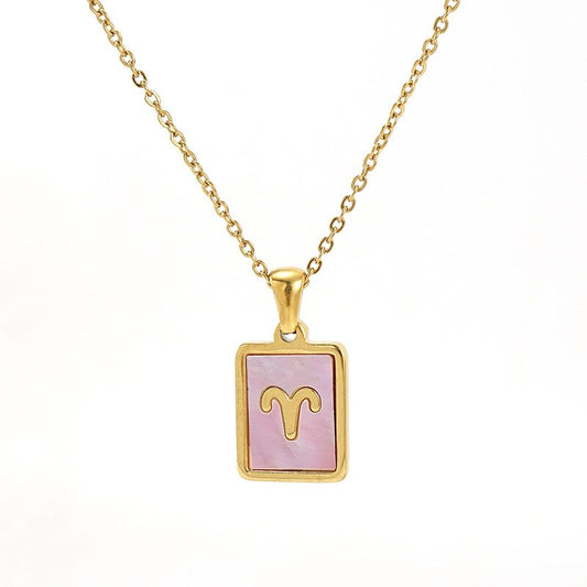 Collar Gargantilla de Constelación del Zodiaco con Concha Rosa • Acero Bañado en Oro 18K