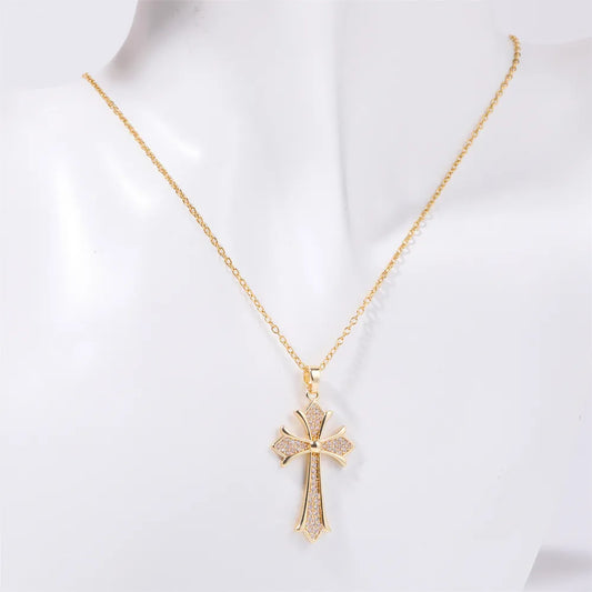 Stainless Steel Inlaid Zircon Cross Necklace