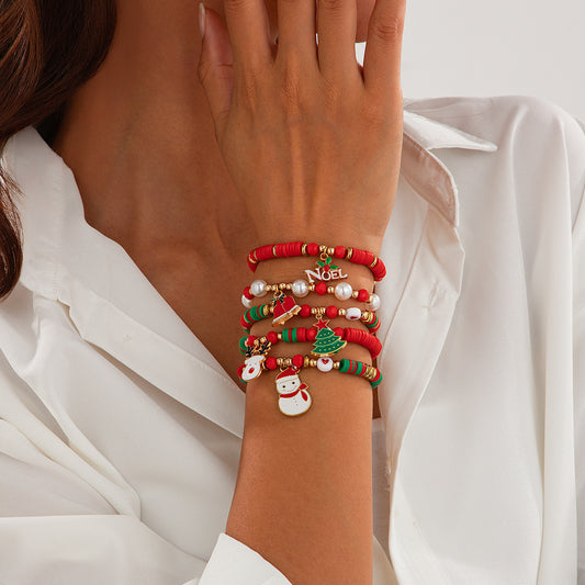 Set de Pulseras Navideñas con Letras y Cuentas de Cerámica | Hecho a Mano