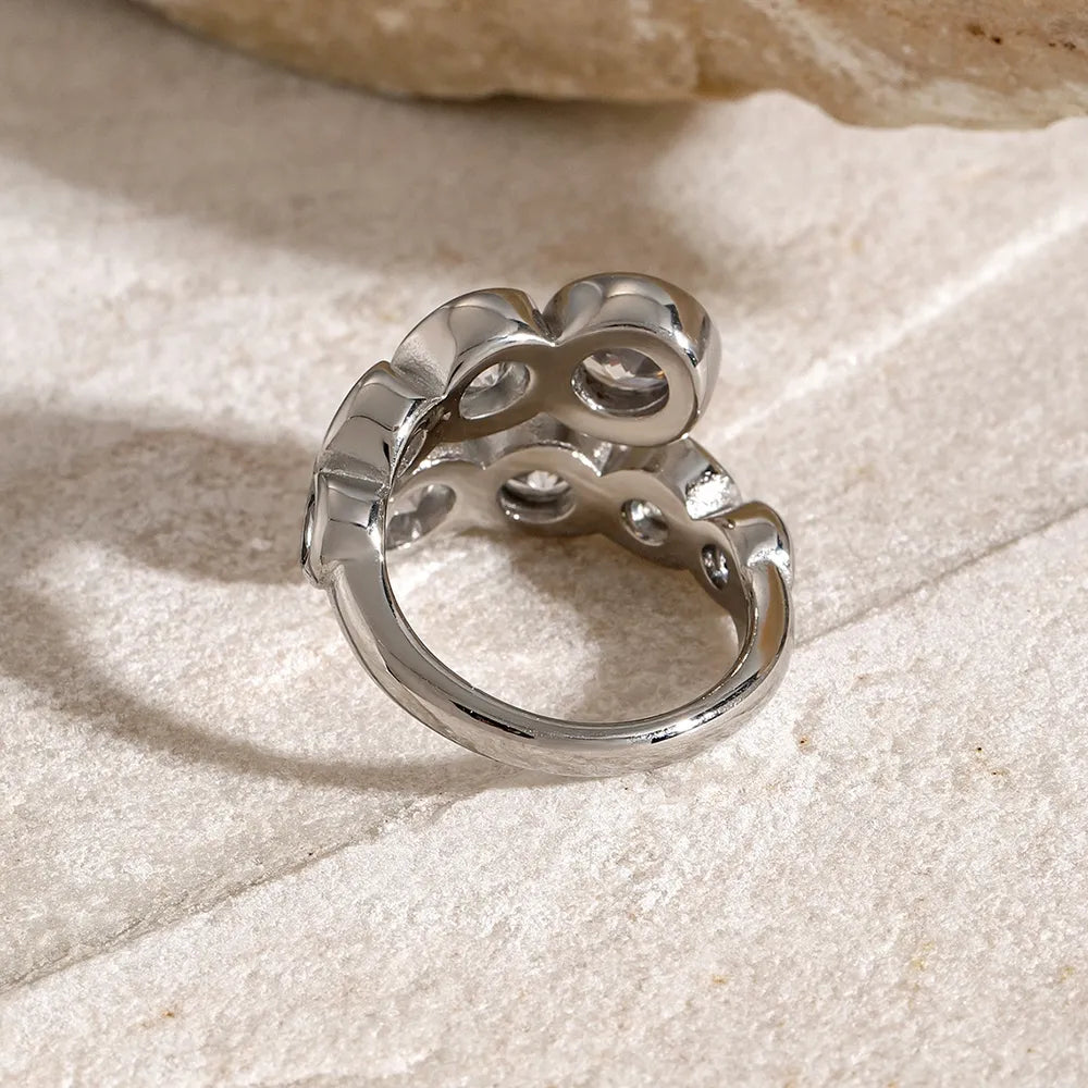 Anillo Bypass con Zirconia en Acero Inoxidable • Diseño Cruzado