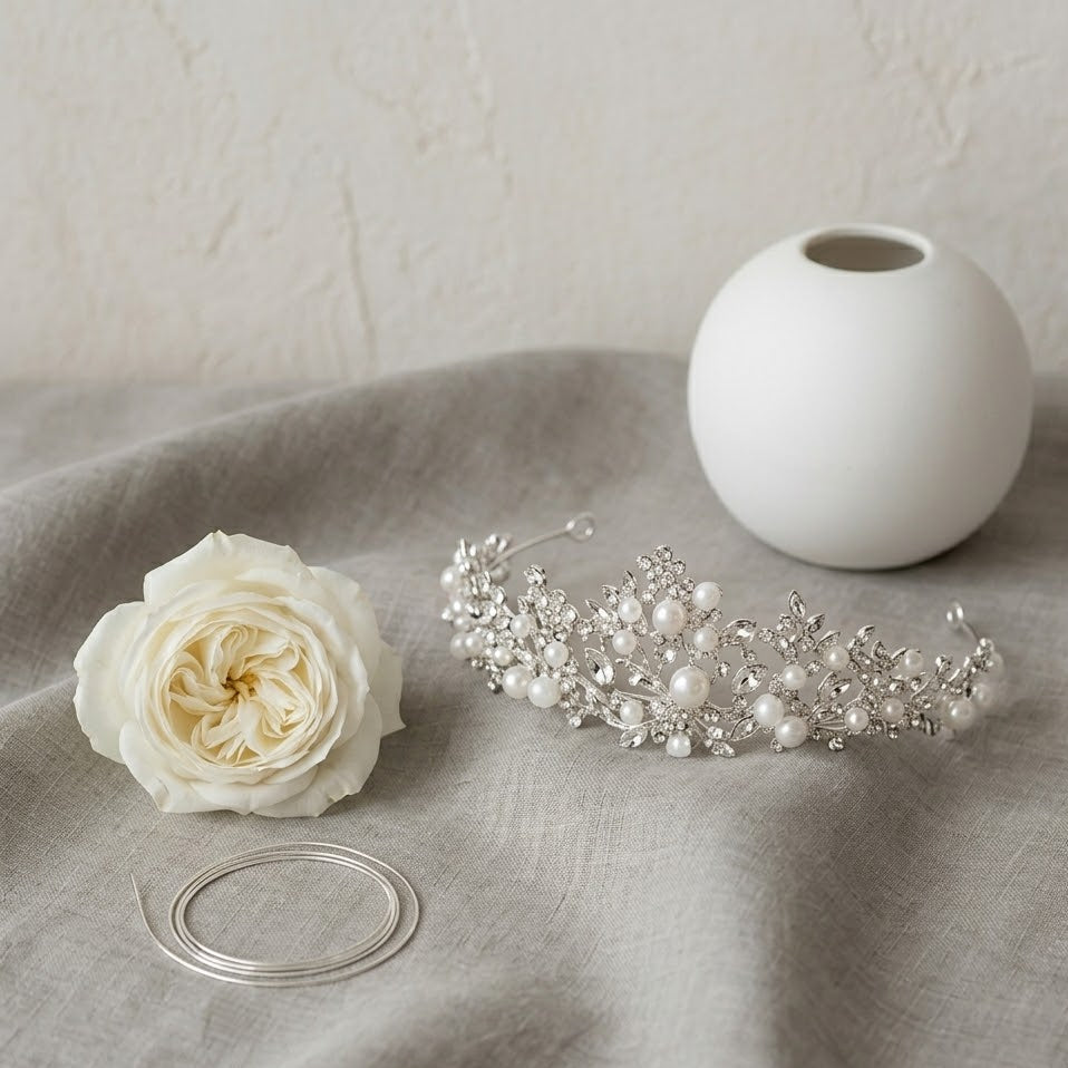Corona Nupcial de Cristales y Perlas ADRIANA • Accesorio de Cabello