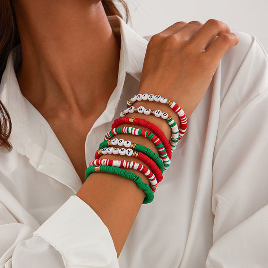 Set de Pulseras Navideñas con Letras y Cuentas de Cerámica | Hecho a Mano