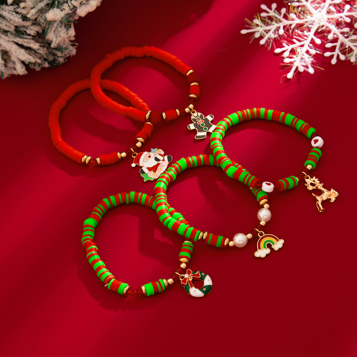 Set de Pulseras Navideñas con Letras y Cuentas de Cerámica | Hecho a Mano