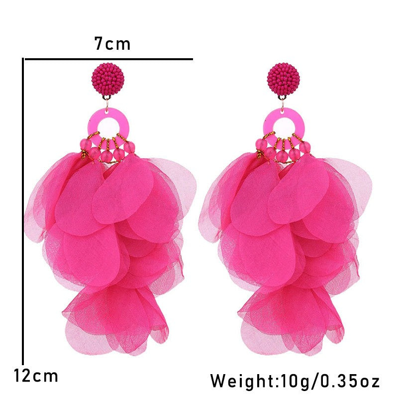 Pendientes Largos de Flores de Tela CAMILA