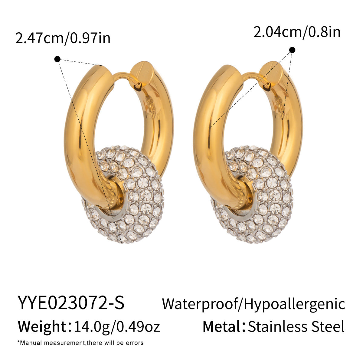 Pendientes Desmontables de Acero Bañado en Oro 18K con Diamantes • Dos Looks en Uno