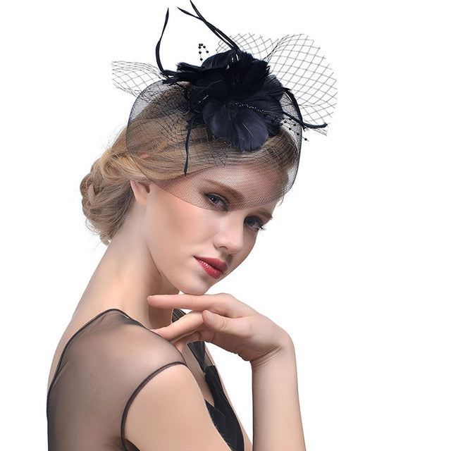 Tocado de Cóctel con Plumas y Velo OLIVIA • Estilo Vintage