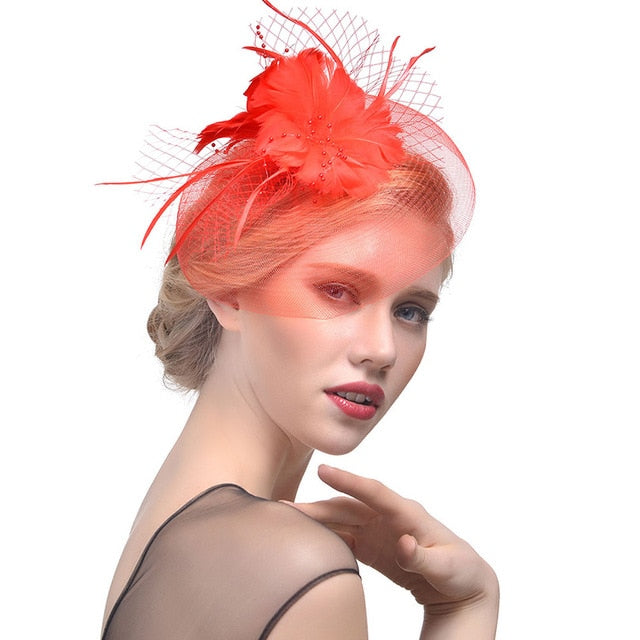 Tocado de Cóctel con Plumas y Velo OLIVIA • Estilo Vintage