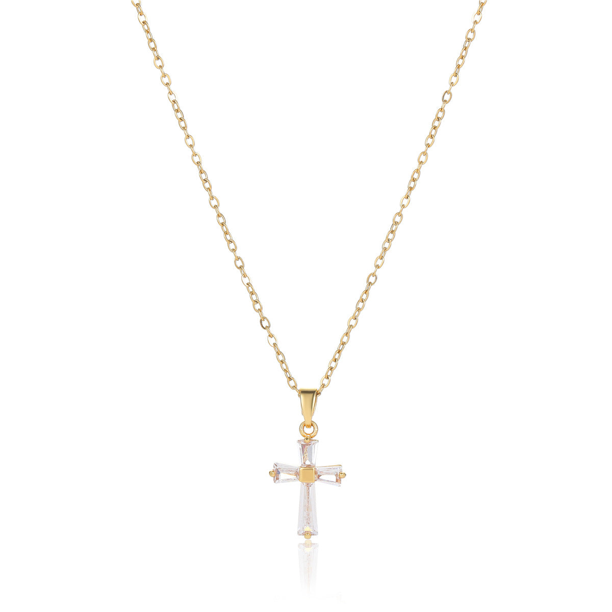 Collar de Clavícula con Cruz y Zirconia en Acero Bañado en Oro 18K • Diseño Geométrico