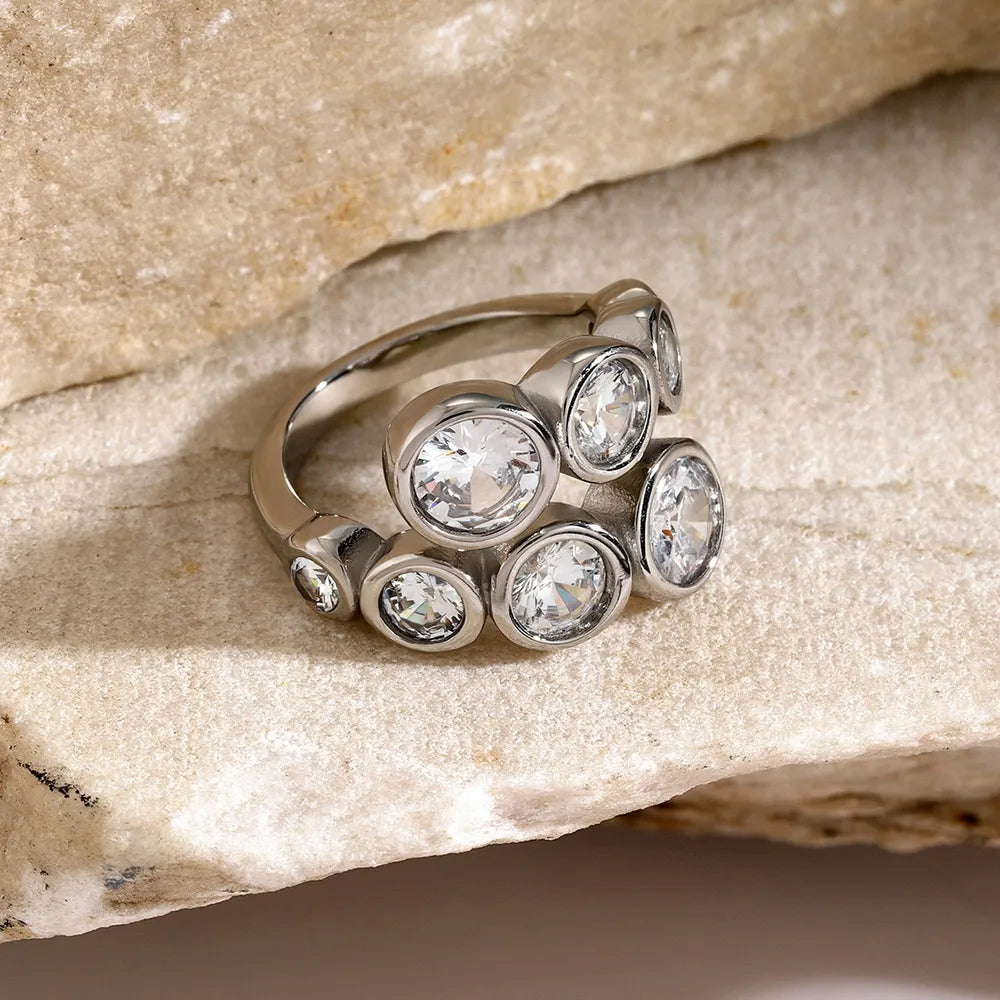 Anillo Bypass con Zirconia en Acero Inoxidable • Diseño Cruzado
