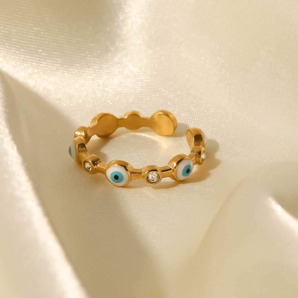 Anillo Abierto de Ojo protección Bañado en Oro 18K • Amuleto y Estilo