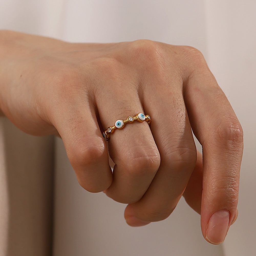 Anillo Abierto de Ojo protección Bañado en Oro 18K • Amuleto y Estilo