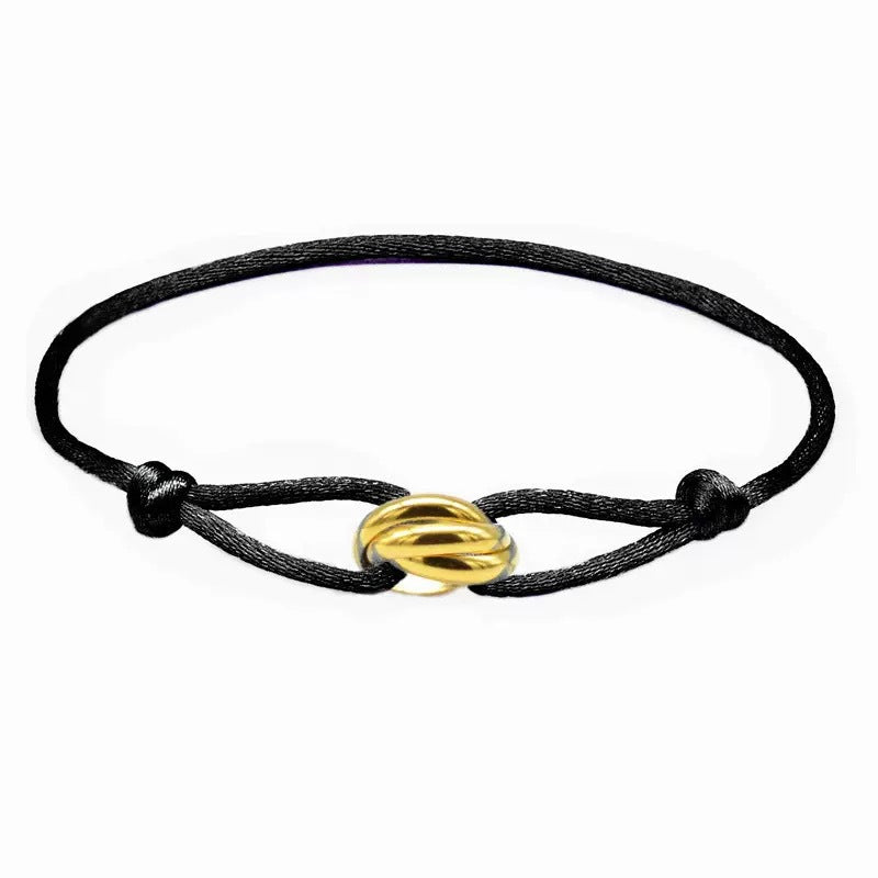 Pulsera de Cordón Tejido con Anillos Tricolor RENEÉ • Estilo Clásico