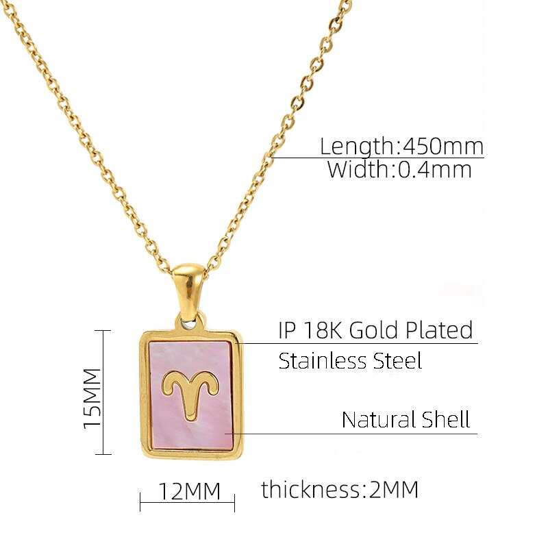 Collar Gargantilla de Constelación del Zodiaco con Concha Rosa • Acero Bañado en Oro 18K