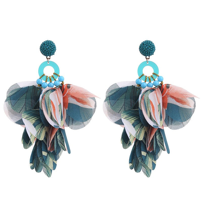 Pendientes Largos de Flores de Tela CAMILA