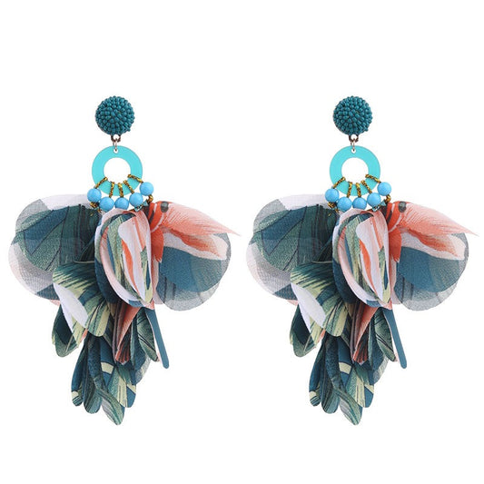 Pendientes Largos de Flores de Tela CAMILA