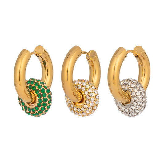 Pendientes Desmontables de Acero Bañado en Oro 18K con Diamantes • Dos Looks en Uno