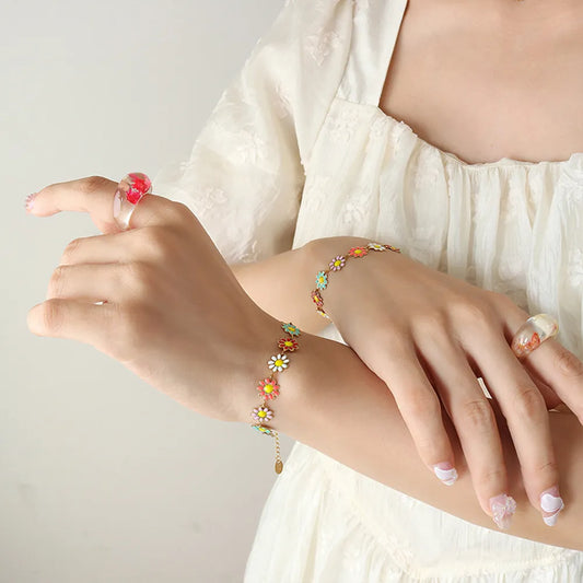 Pulsera de Flor Esmaltada CELIA • Acero de Titanio