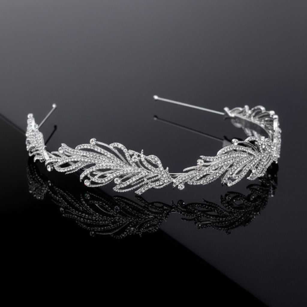 Diadema de Novia Fina Platinada JULIA • Accesorio de Cabello