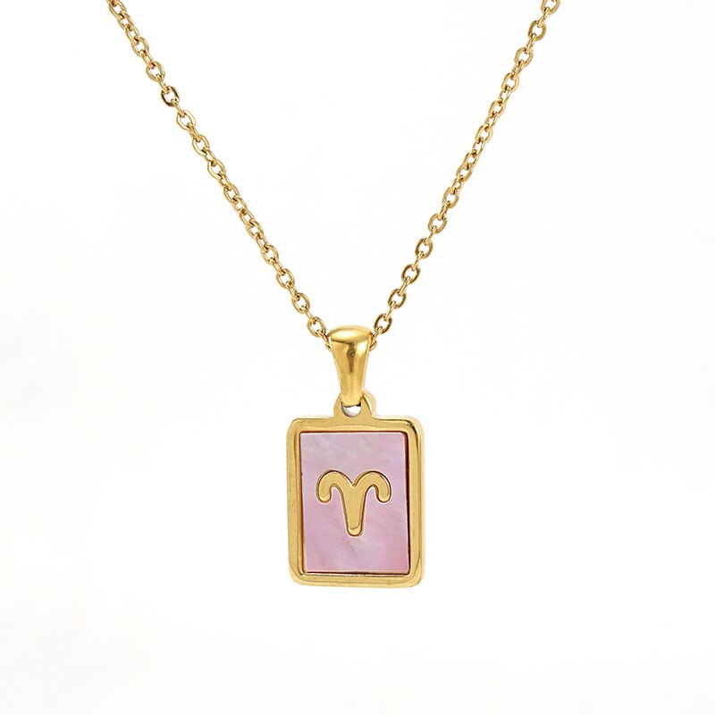 Collar Gargantilla de Constelación del Zodiaco con Concha Rosa • Acero Bañado en Oro 18K