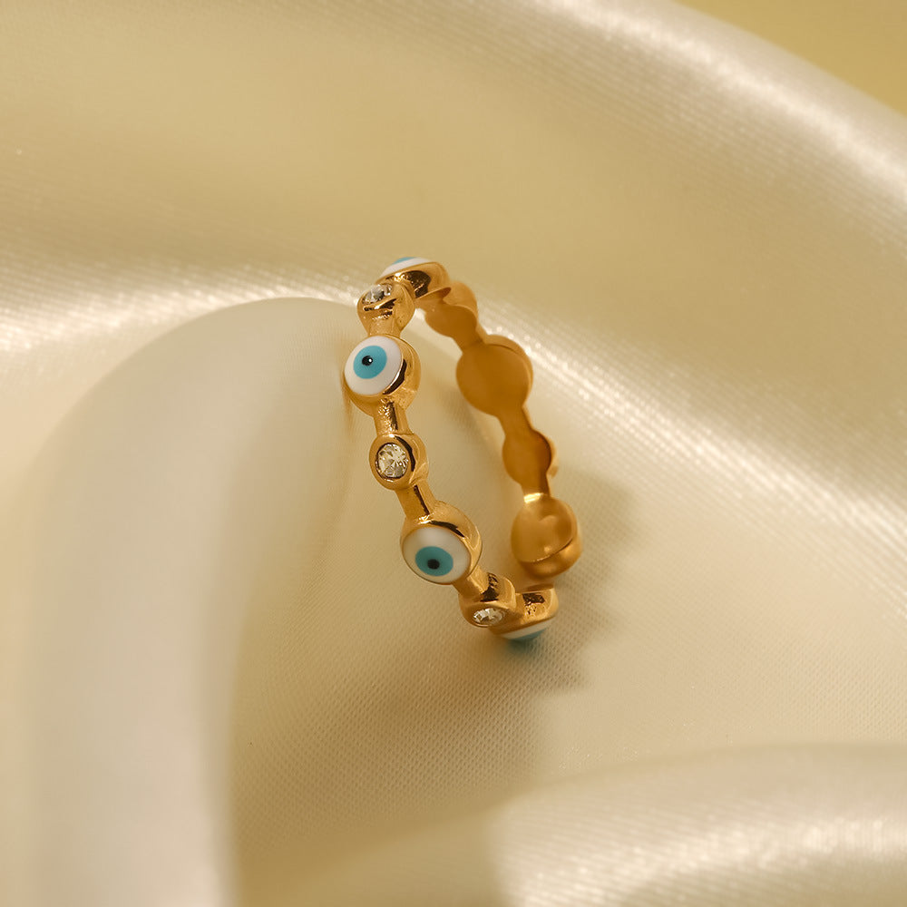 Anillo Abierto de Ojo protección Bañado en Oro 18K • Amuleto y Estilo