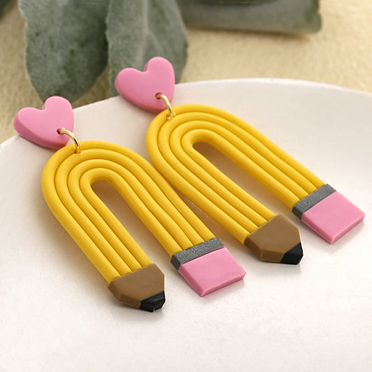 Pendientes de Arcilla Lápiz Amarillo IRENE • Edición Especial