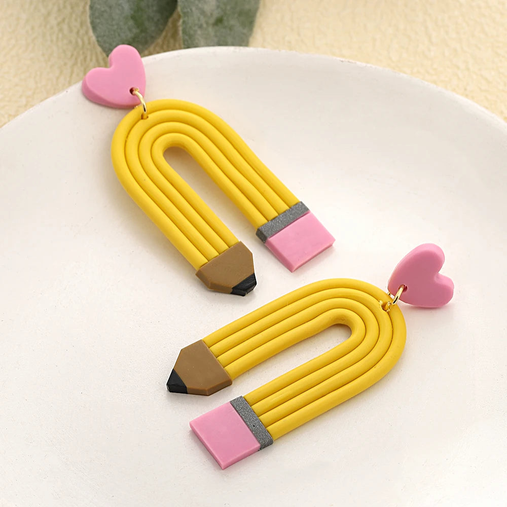 Pendientes de Arcilla Lápiz Amarillo IRENE • Edición Especial