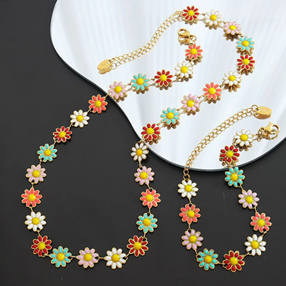Collar con Dije de Flor Esmaltada CELIA • Acero de Titanio