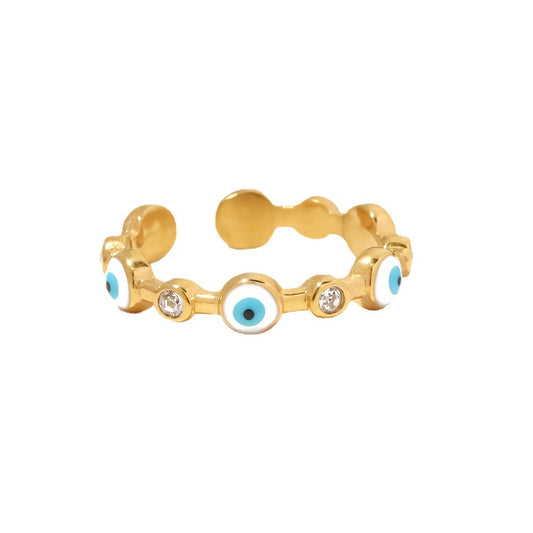 Anillo Abierto de Ojo protección Bañado en Oro 18K • Amuleto y Estilo