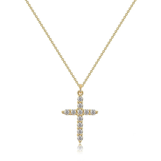 Collar de Cruz con Zirconia Bañado en Oro 18K y Platino • Lujo y Fe