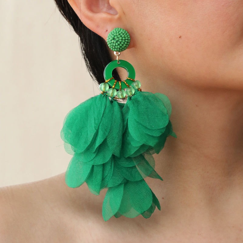 Pendientes Largos de Flores de Tela CAMILA