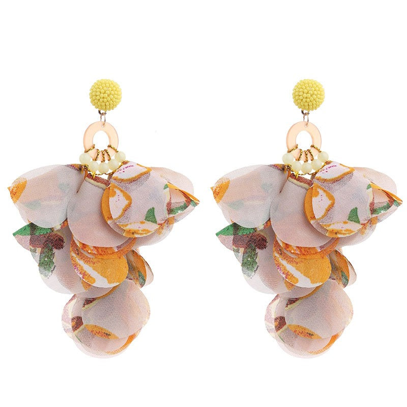 Pendientes Largos de Flores de Tela CAMILA