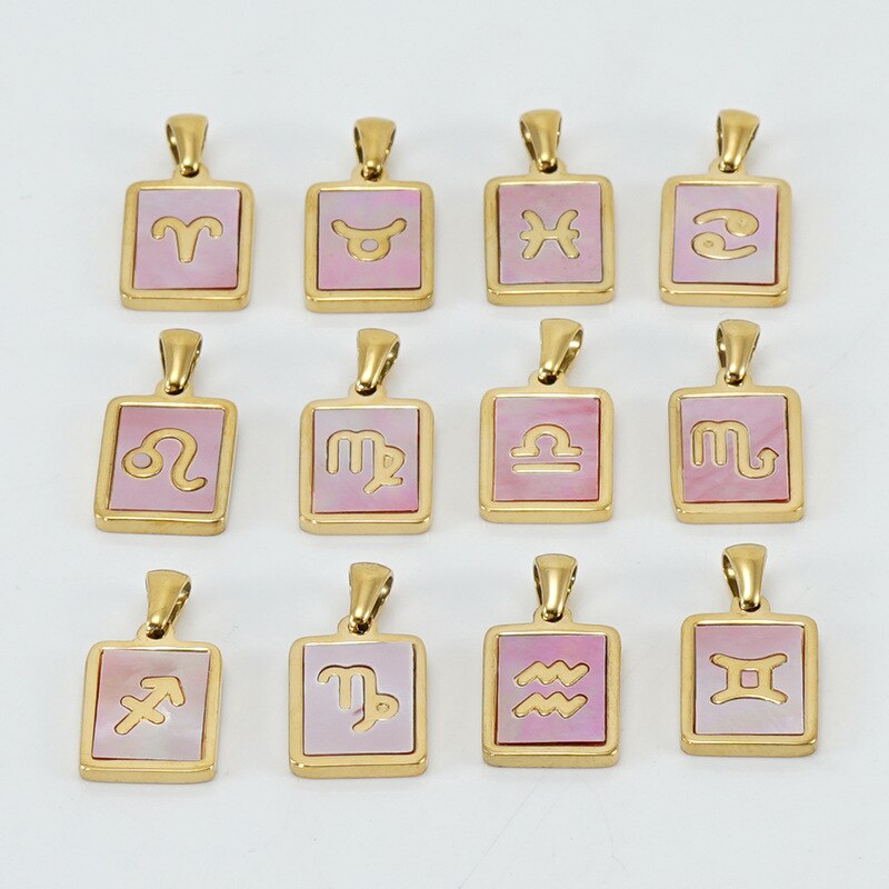 Collar Gargantilla de Constelación del Zodiaco con Concha Rosa • Acero Bañado en Oro 18K