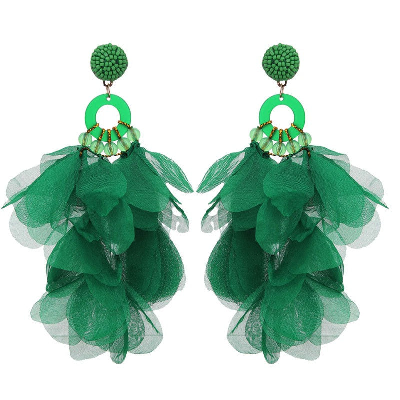 Pendientes Largos de Flores de Tela CAMILA