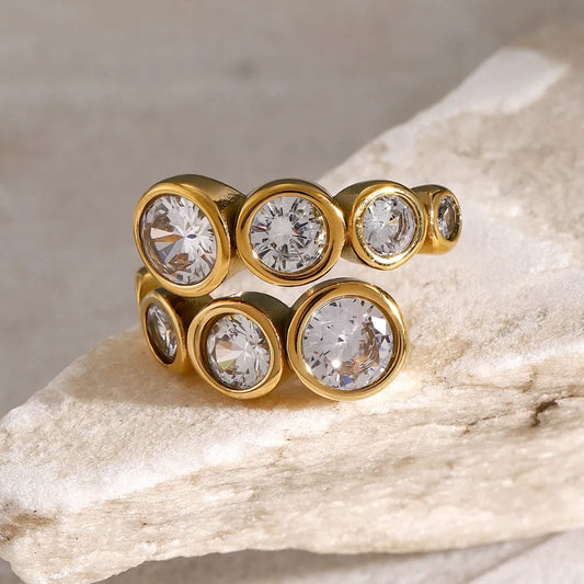 Anillo Bypass con Zirconia en Acero Inoxidable • Diseño Cruzado