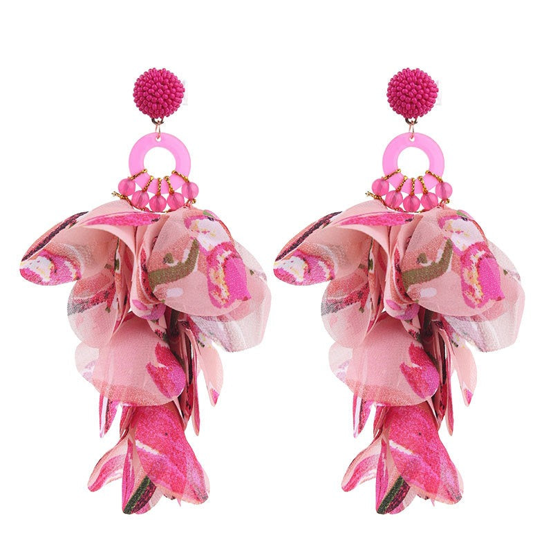 Pendientes Largos de Flores de Tela CAMILA