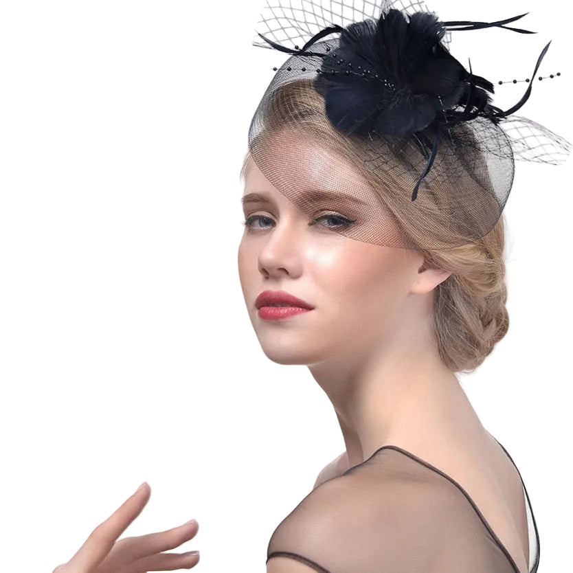 Tocado de Cóctel con Plumas y Velo OLIVIA • Estilo Vintage
