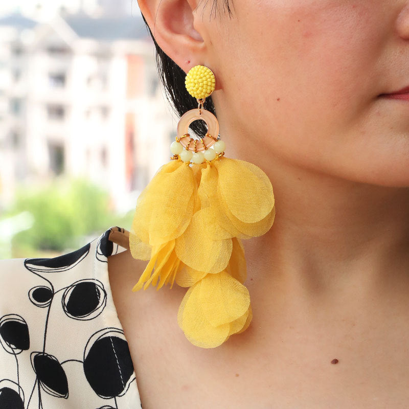 Pendientes Largos de Flores de Tela CAMILA