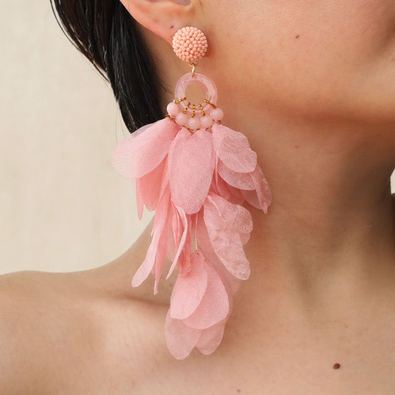 Pendientes Largos de Flores de Tela CAMILA