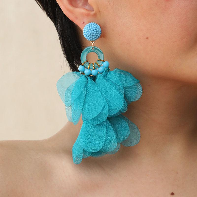 Pendientes Largos de Flores de Tela CAMILA