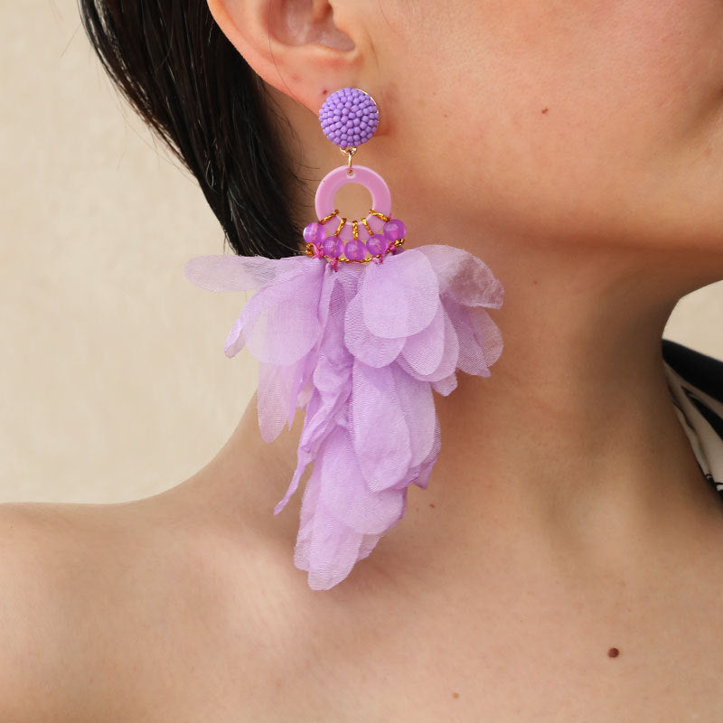 Pendientes Largos de Flores de Tela CAMILA