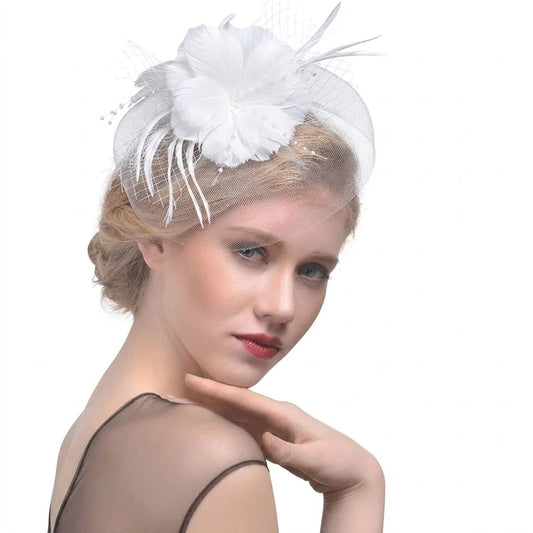 Tocado de Cóctel con Plumas y Velo OLIVIA • Estilo Vintage